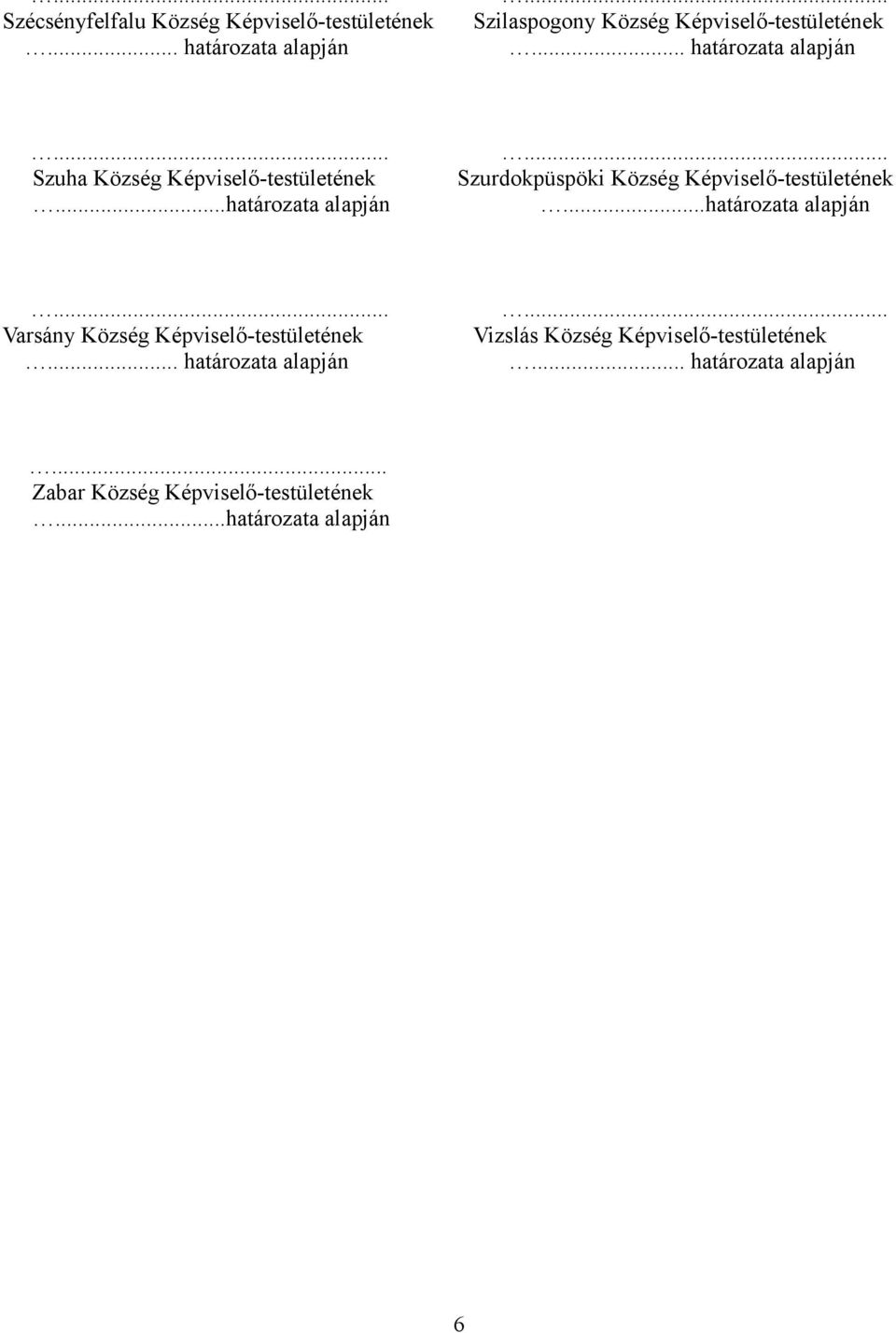 ..határozata alapján... Szurdokpüspöki Község Képviselő-testületének...határozata alapján... Varsány Község Képviselő-testületének.