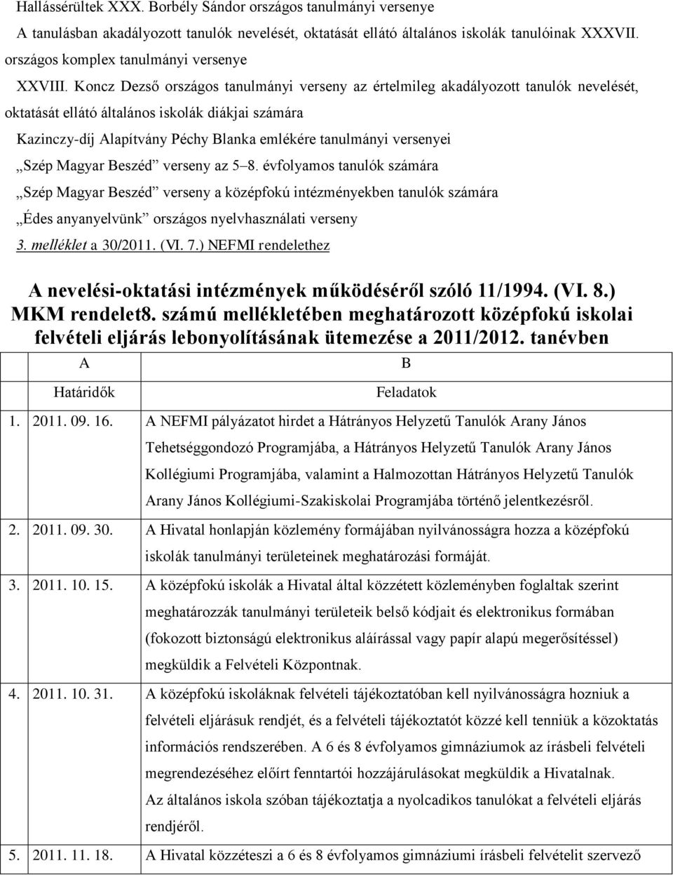 Koncz Dezső országos tanulmányi verseny az értelmileg akadályozott tanulók nevelését, oktatását ellátó általános iskolák diákjai számára Kazinczy-díj Alapítvány Péchy Blanka emlékére tanulmányi