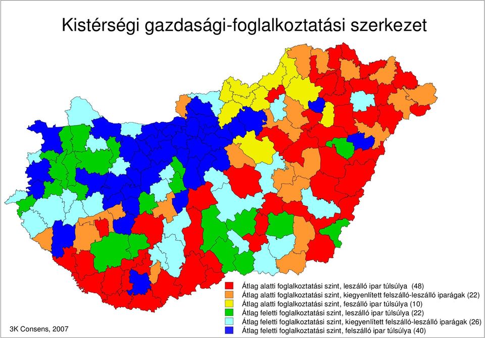 szint, feszálló ipar túlsúlya (10) Átlag feletti foglalkoztatási szint, leszálló ipar túlsúlya (22) Átlag feletti