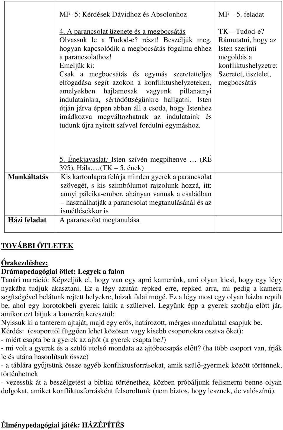 Isten útján járva éppen abban áll a csoda, hogy Istenhez imádkozva megváltozhatnak az indulataink és tudunk újra nyitott szívvel fordulni egymáshoz. MF 5. feladat TK Tudod-e?