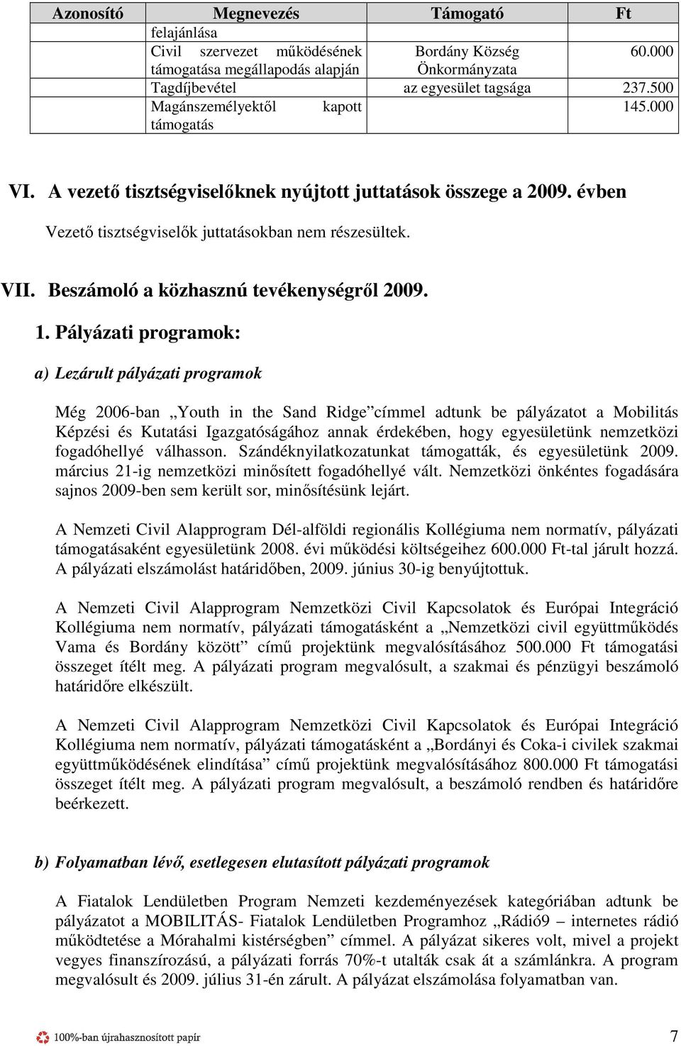 Beszámoló a közhasznú tevékenységről 2009. 1.