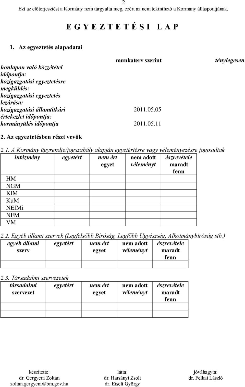 05 értekezlet időpontja: kormányülés időpontja 2011