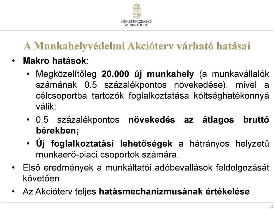 5 százalékpontos növekedése), mivel a célcsoportba tartozók foglalkoztatása költséghatékonnyá válik; 0.