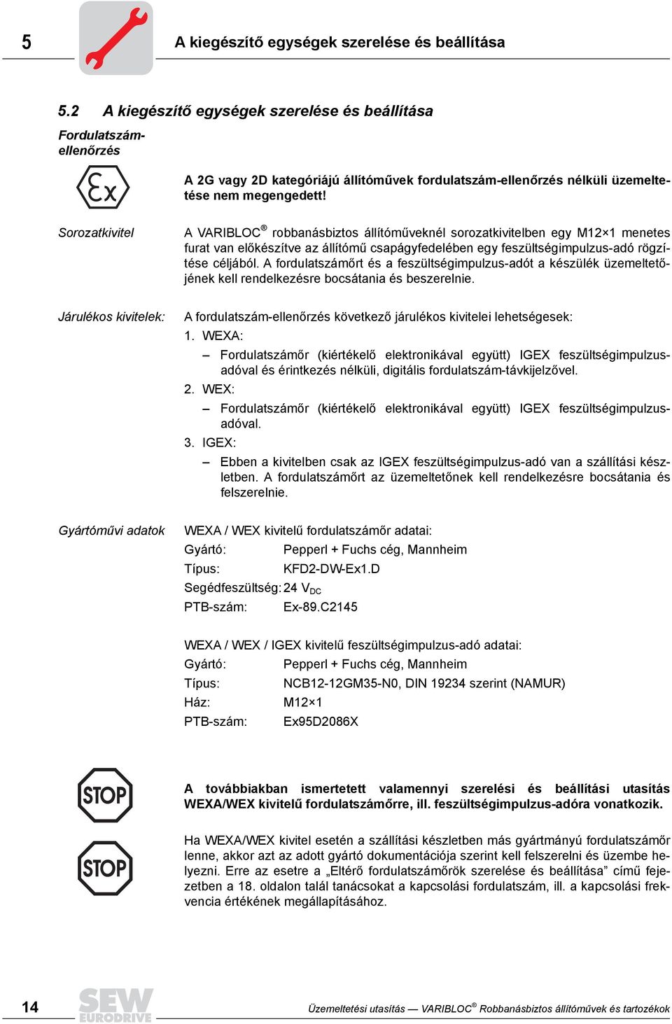 Sorozatkivitel A VARIBLOC robbanásbiztos állítóműveknél sorozatkivitelben egy M12 1 menetes furat van előkészítve az állítómű csapágyfedelében egy feszültségimpulzus-adó rögzítése céljából.