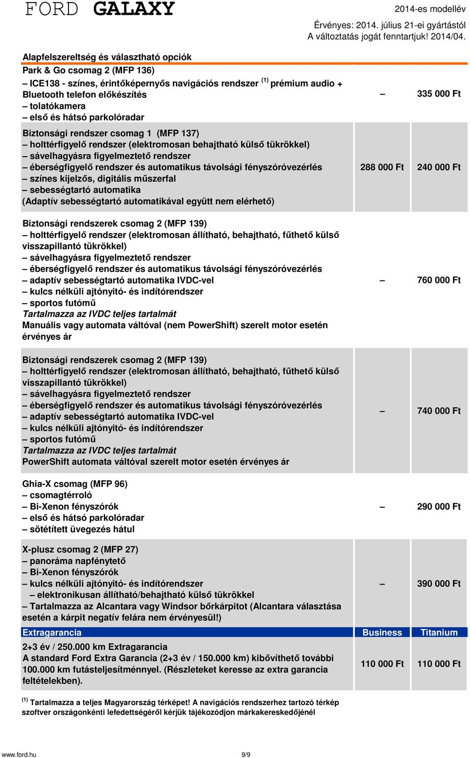 digitális műszerfal sebességtartó automatika (Adaptív sebességtartó automatikával együtt nem elérhető) Biztonsági rendszerek csomag 2 (MFP 139) holttérfigyelő rendszer (elektromosan állítható,