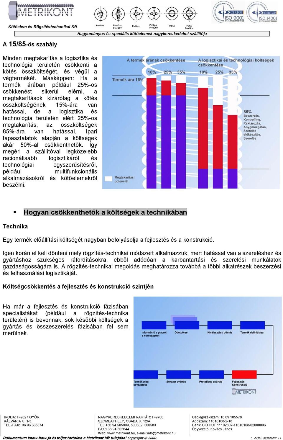 megtakarítás, az összköltségek 85%-ára van hatással. Ipari tapasztalatok alapján a költségek akár 50%-al csökkenthetők.