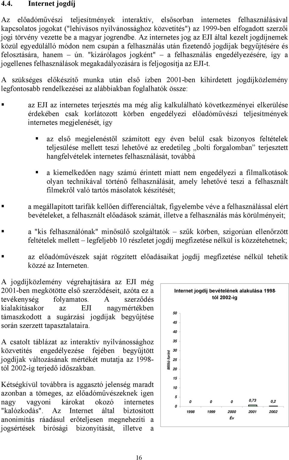 Az internetes jog az EJI által kezelt jogdíjnemek közül egyedülálló módon nem csupán a felhasználás után fizetendő jogdíjak begyűjtésére és felosztására, hanem ún.