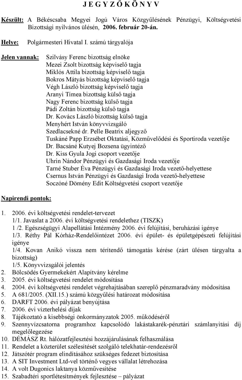 bizottság képviselő tagja Aranyi Tímea bizottság külső tagja Nagy Ferenc bizottság külső tagja Pádi Zoltán bizottság külső tagja Dr.