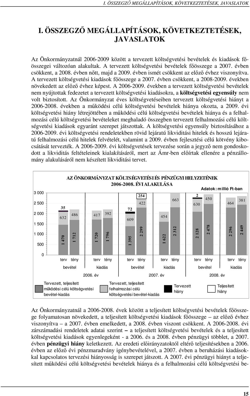 A tervezett költségvetési bevételek fıösszege a 2007. évben csökkent, a 2008. évben nıtt, majd a 2009. évben ismét csökkent az elızı évhez viszonyítva.