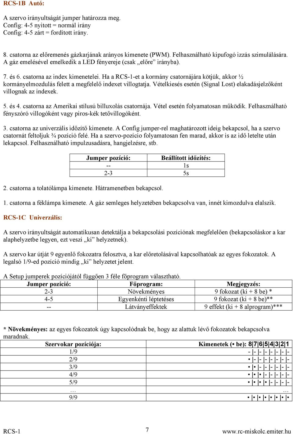Ha a -et a kormány csatornájára kötjük, akkor ½ kormányelmozdulás felett a megfelelő indexet villogtatja. Vételkiesés esetén (Signal Lost) elakadásjelzőként villognak az indexek. 5. és 4.