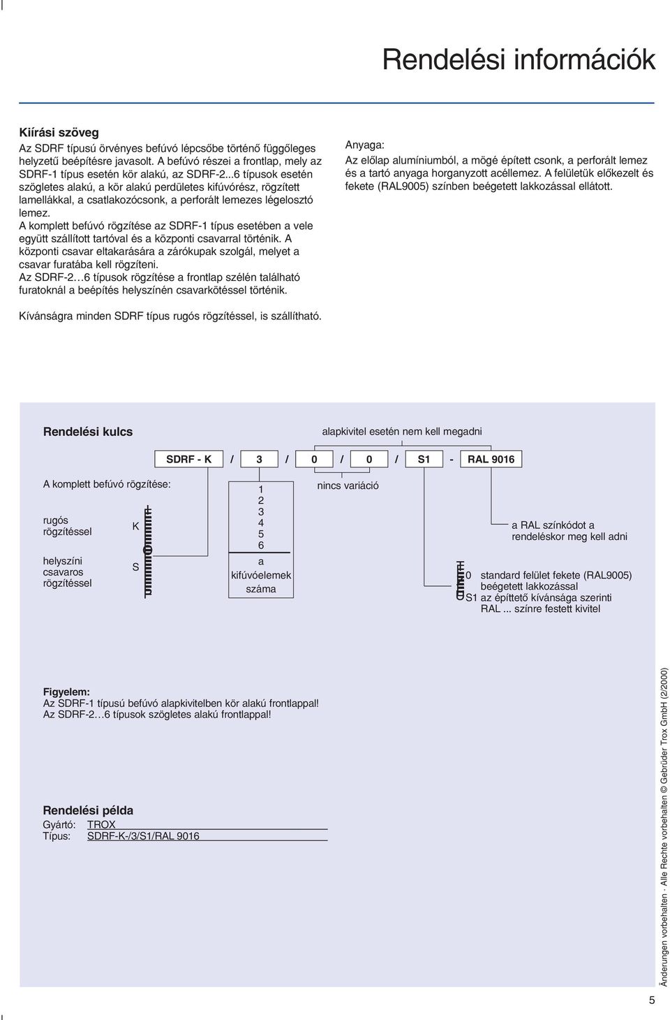 ..6 típusok esetén szögletes alakú, a kör alakú perdületes kifúvórész, rögzített lamellákkal, a csatlakozócsonk, a perforált lemezes légelosztó lemez.