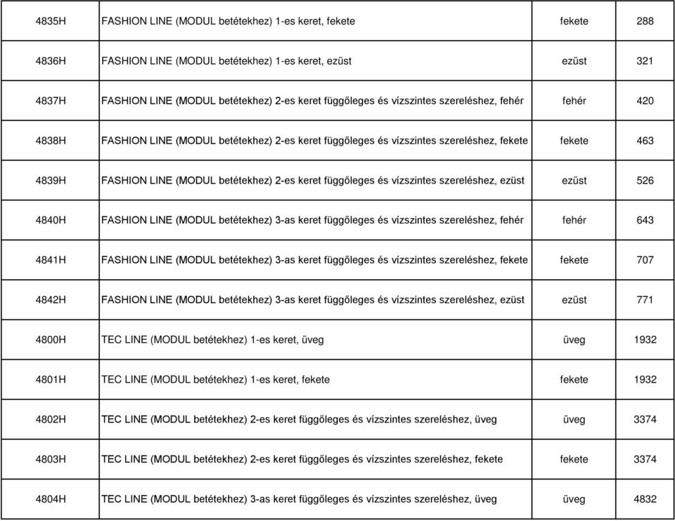 függőleges és vízszintes szereléshez, ezüst ezüst 526 4840H FASHION LINE (MODUL betétekhez) 3-as keret függőleges és vízszintes szereléshez, fehér fehér 643 4841H FASHION LINE (MODUL betétekhez) 3-as