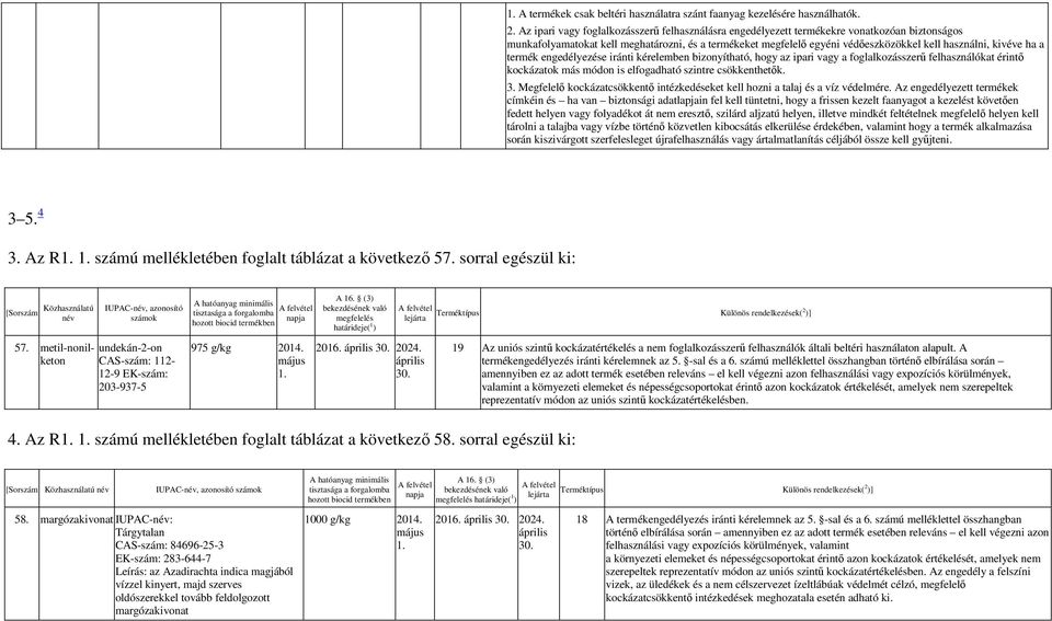 kivéve ha a termék engedélyezése iránti kérelemben bizonyítható, hogy az ipari vagy a foglalkozásszerő felhasználókat érintı kockázatok más módon is elfogadható szintre csökkenthetık. 3.