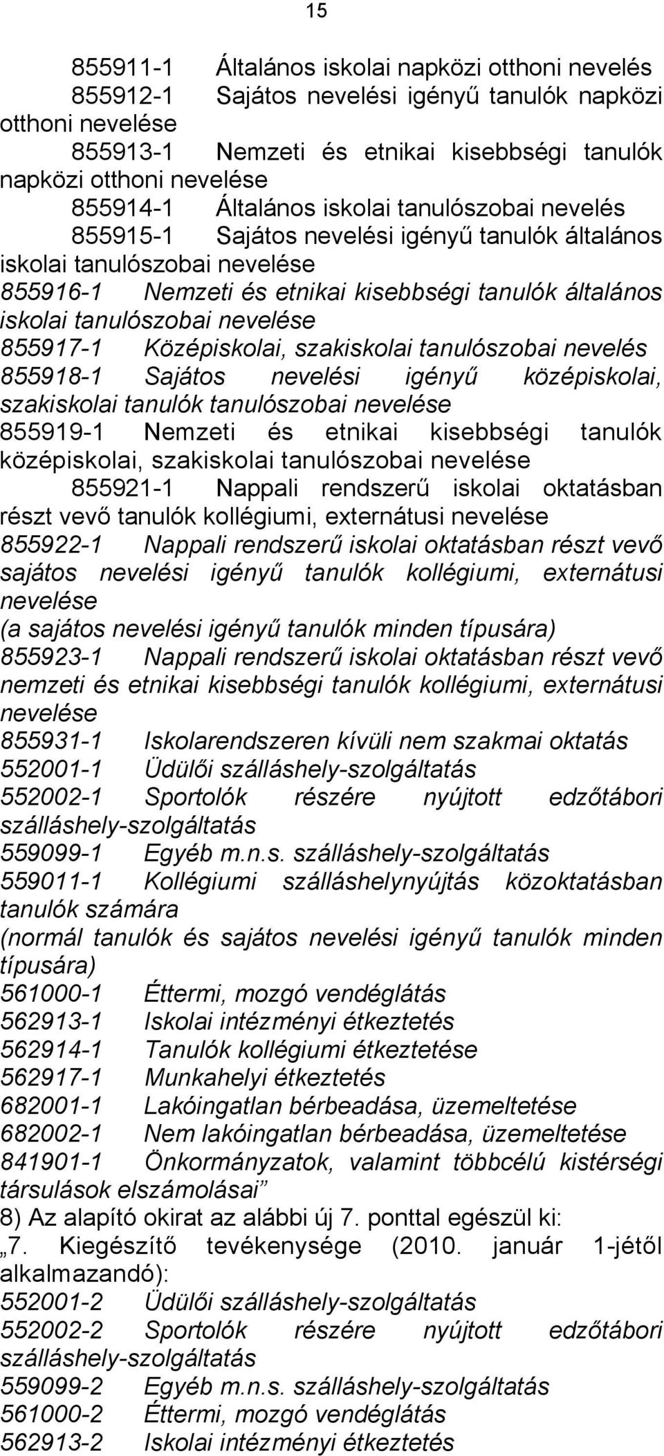 tanulószobai nevelése 855917-1 Középiskolai, szakiskolai tanulószobai nevelés 855918-1 Sajátos nevelési igényű középiskolai, szakiskolai tanulók tanulószobai nevelése 855919-1 Nemzeti és etnikai