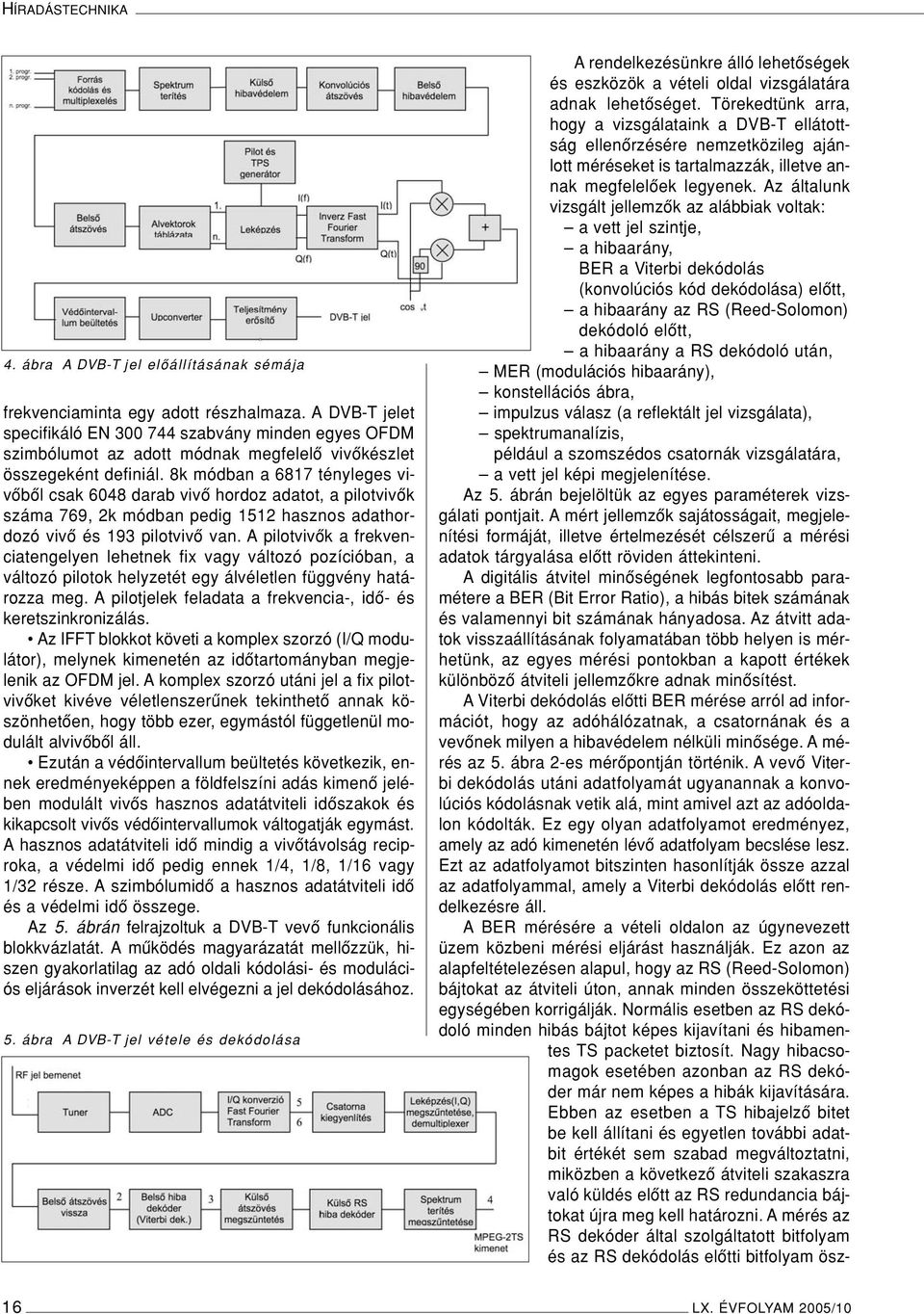 8k módban a 6817 tényleges vivôbôl csak 6048 darab vivô hordoz adatot, a pilotvivôk száma 769, 2k módban pedig 1512 hasznos adathordozó vivô és 193 pilotvivô van.