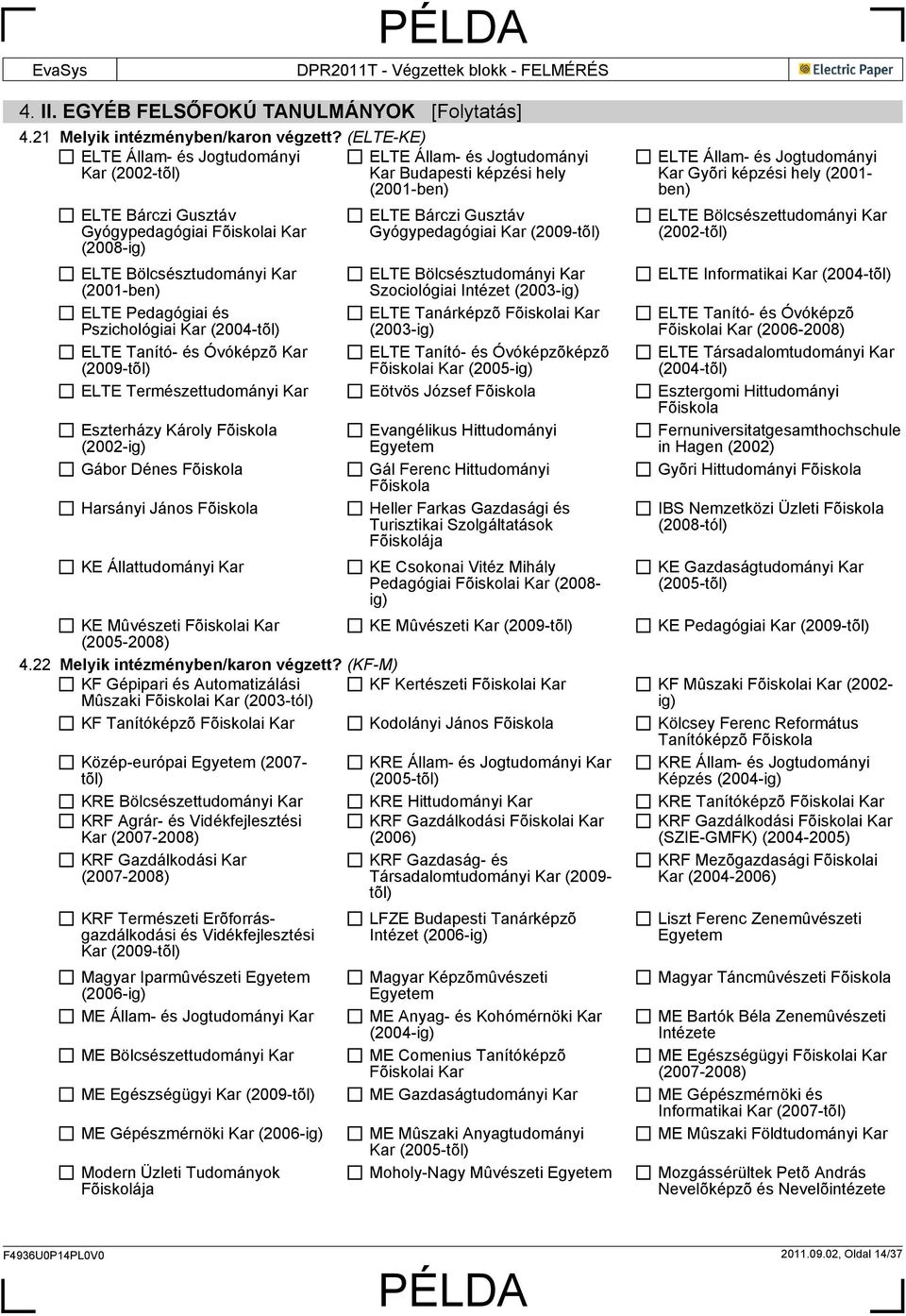 Állam- és Jogtudományi Gyõri képzési hely (2001- ben) ELTE Bölcsészettudományi (2002- ELTE Bölcsésztudományi ELTE Bölcsésztudományi ELTE Informatikai (2004- (2001-ben) Szociológiai Intézet (2003-