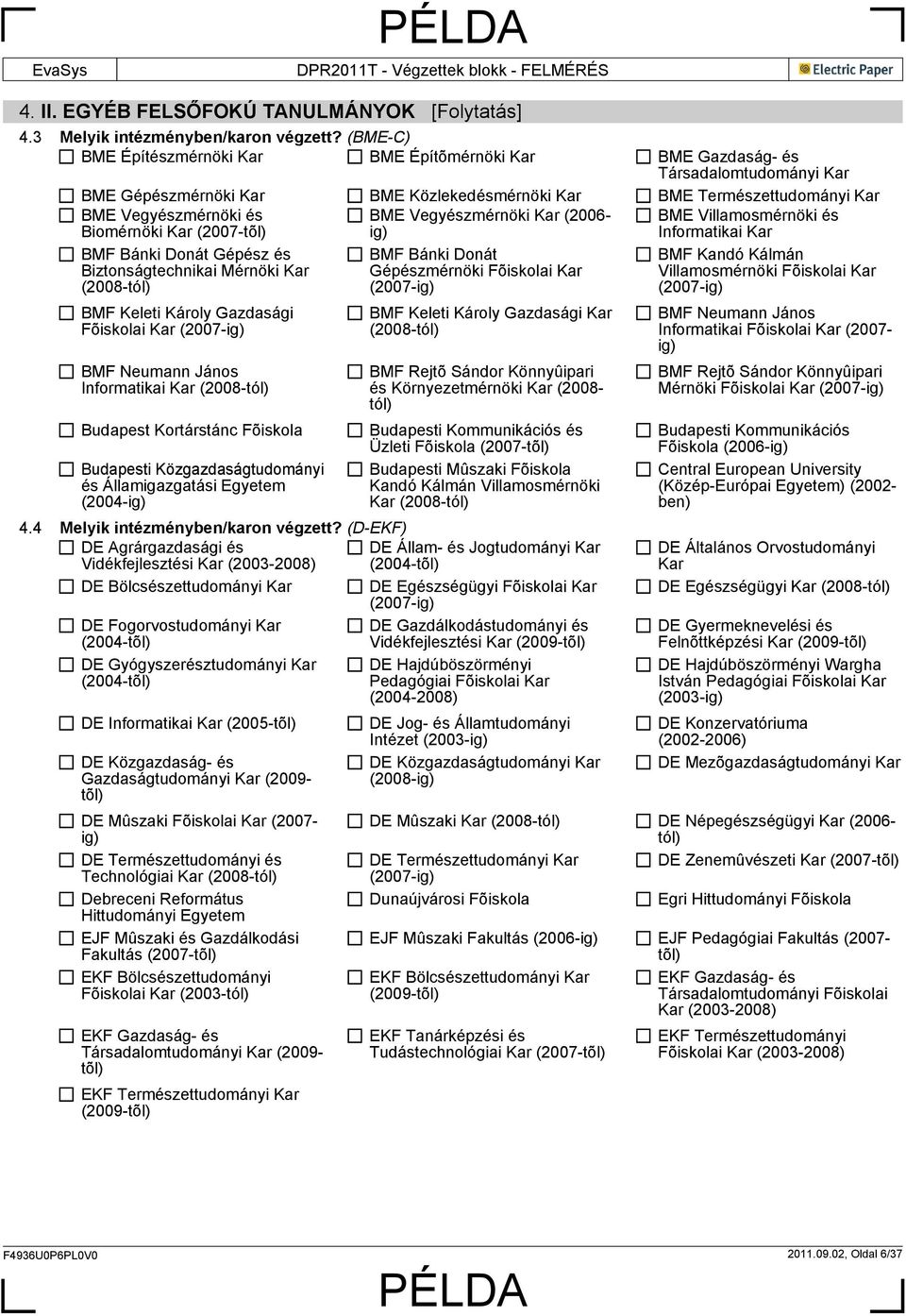 Vegyészmérnöki (2006- BME Villamosmérnöki és Informatikai BMF Bánki Donát Gépész és Biztonságtechnikai Mérnöki BMF Keleti Károly Gazdasági i (2007- BMF Neumann János Informatikai Budapest Kortárstánc