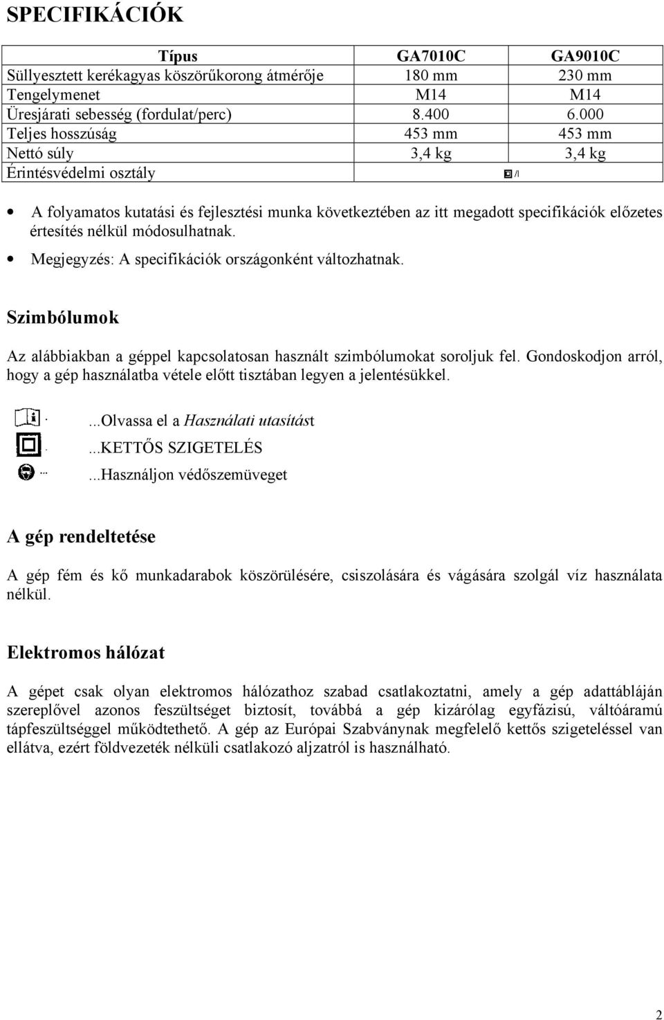 módosulhatnak. Megjegyzés: A specifikációk országonként változhatnak. Szimbólumok Az alábbiakban a géppel kapcsolatosan használt szimbólumokat soroljuk fel.