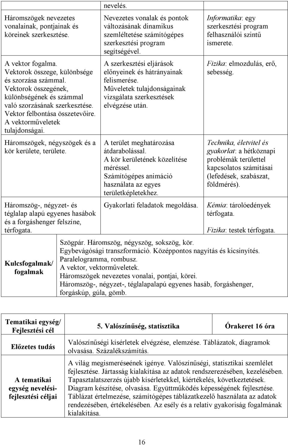 Háromszög-, négyzet- és téglalap alapú egyenes hasábok és a forgáshenger felszíne, térfogata. Kulcsfogalmak/ fogalmak nevelés.