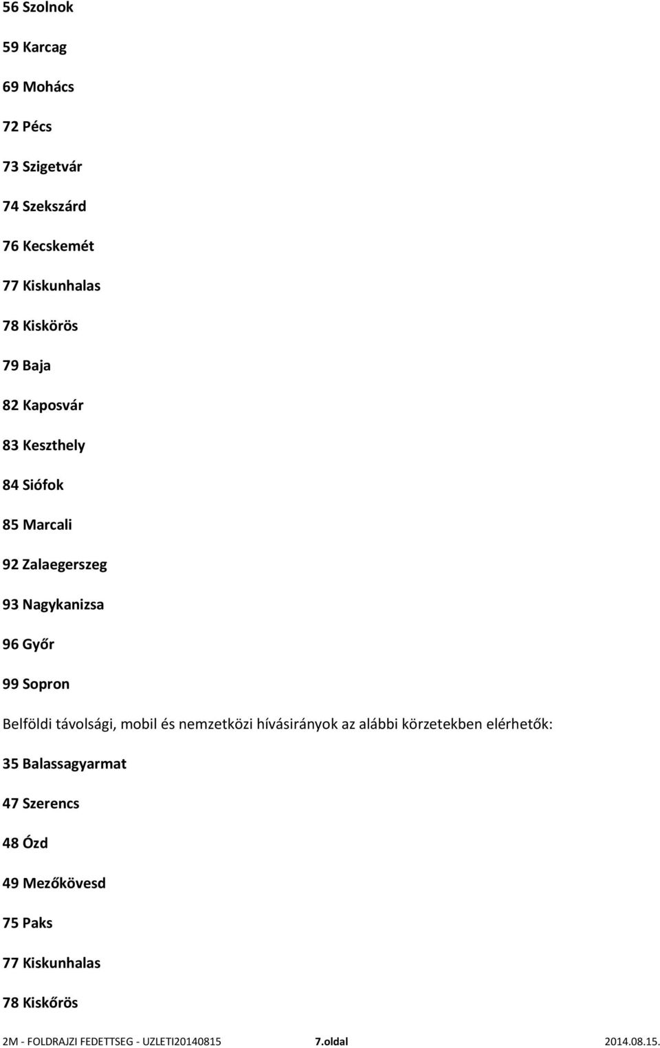 távolsági, mobil és nemzetközi hívásirányok az alábbi körzetekben elérhetők: 35 Balassagyarmat 47 Szerencs 48