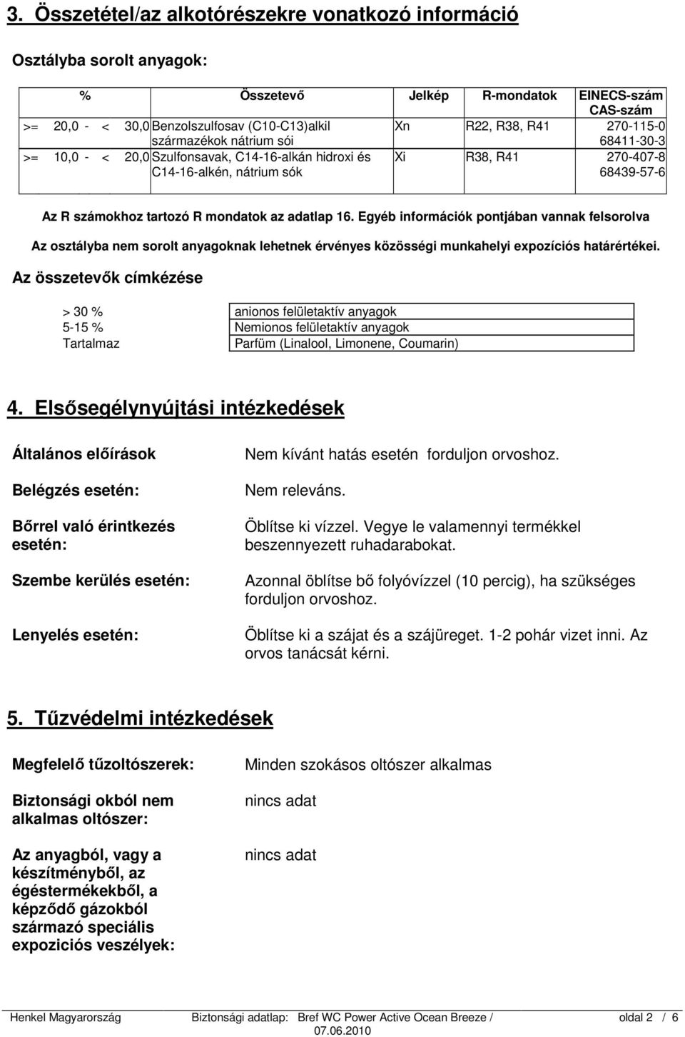 adatlap 16. Egyéb információk pontjában vannak felsorolva Az osztályba nem sorolt anyagoknak lehetnek érvényes közösségi munkahelyi expozíciós határértékei.