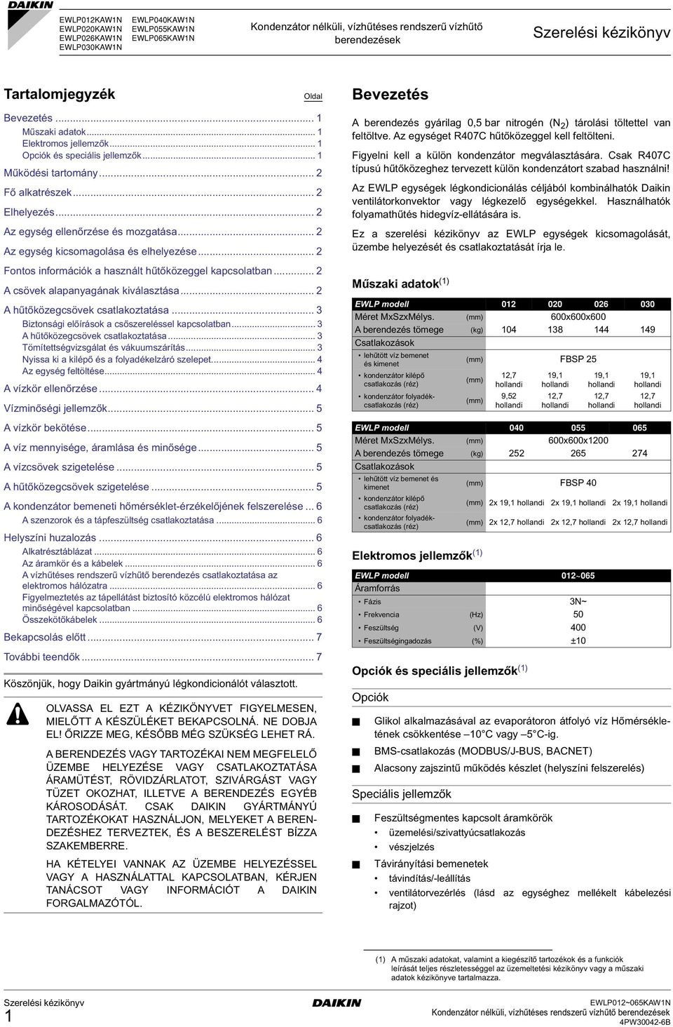 .. 2 Az egység kicsomagolása és elhelyezése... 2 Fontos információk a használt hűtőközeggel kapcsolatban... 2 A csövek alapanyagának kiválasztása... 2 A hűtőközegcsövek csatlakoztatása.