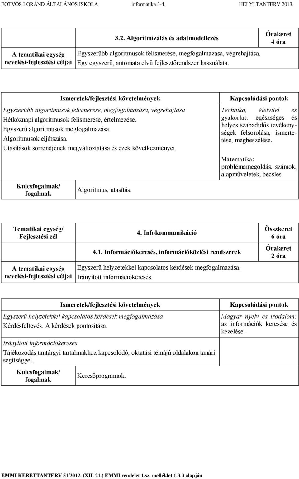 Utasítások sorrendjének megváltoztatása és ezek következményei. Technika, életvitel és gyakorlat: egészséges és helyes szabadidős tevékenységek felsorolása, ismertetése, megbeszélése.