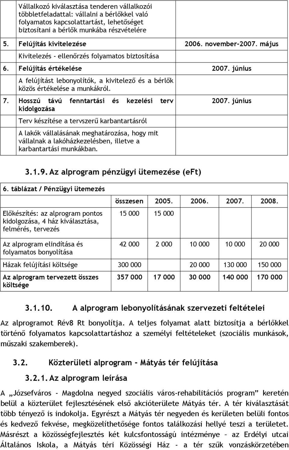 június A felújítást lebonyolítók, a kivitelező és a bérlők közös értékelése a munkákról. 7.
