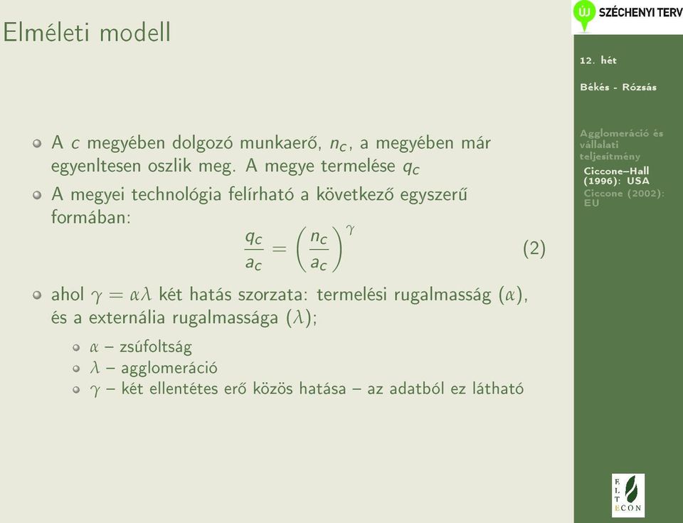 nc = (2) a c ahol γ = αλ két hatás szorzata: termelési rugalmasság (α), és a externália