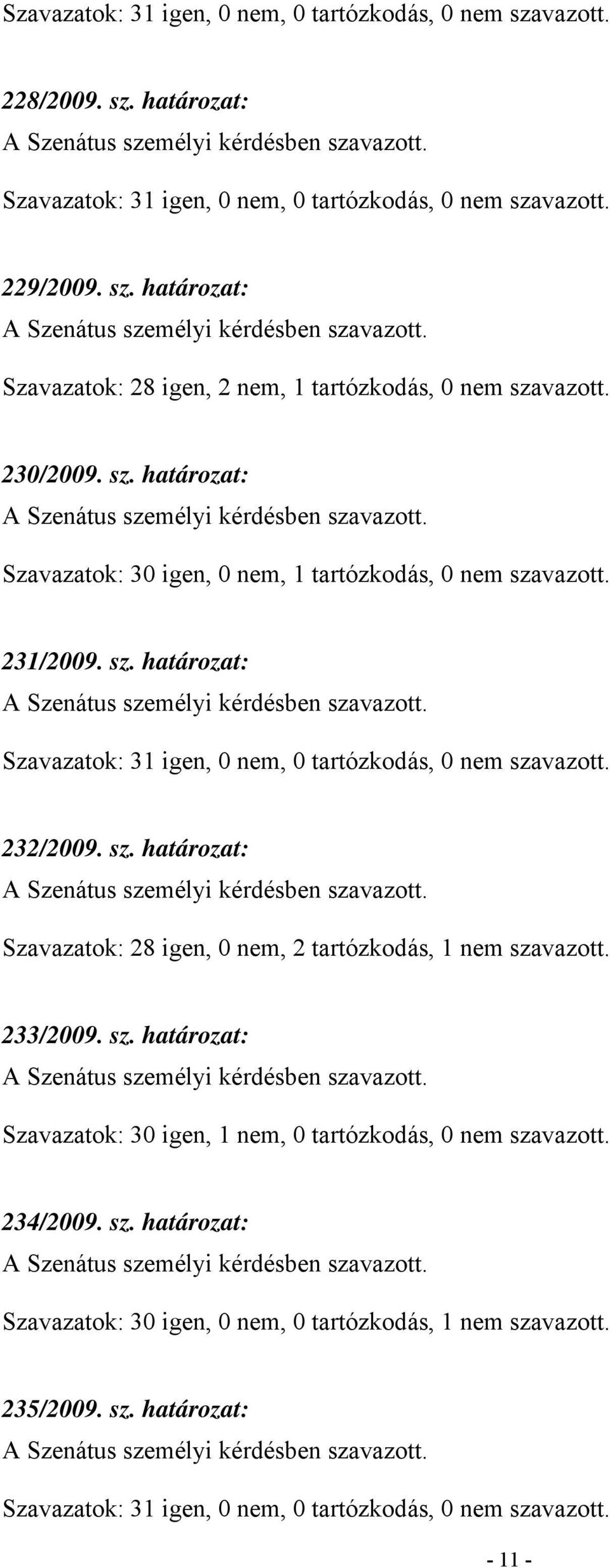 sz. határozat: Szavazatok: 28 igen, 0 nem, 2 tartózkodás, 1 nem sza