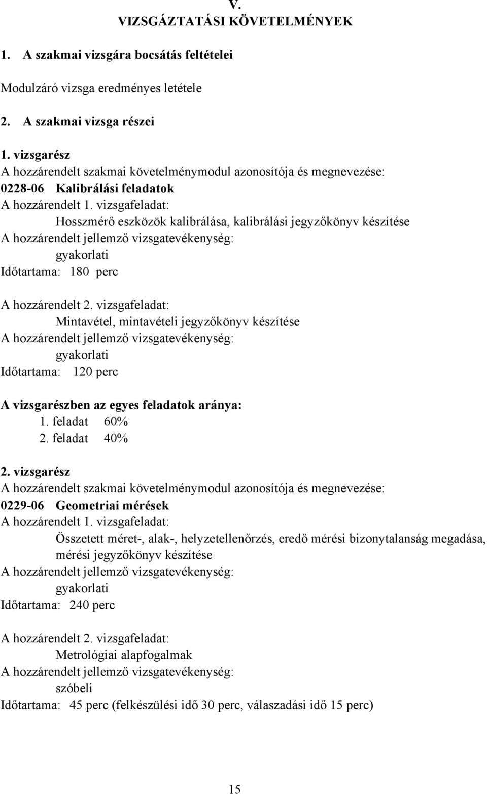 vizsgafeladat: Hosszmérő eszközök kalibrálása, kalibrálási jegyzőkönyv készítése gyakorlati Időtartama: 180 perc A hozzárendelt 2.