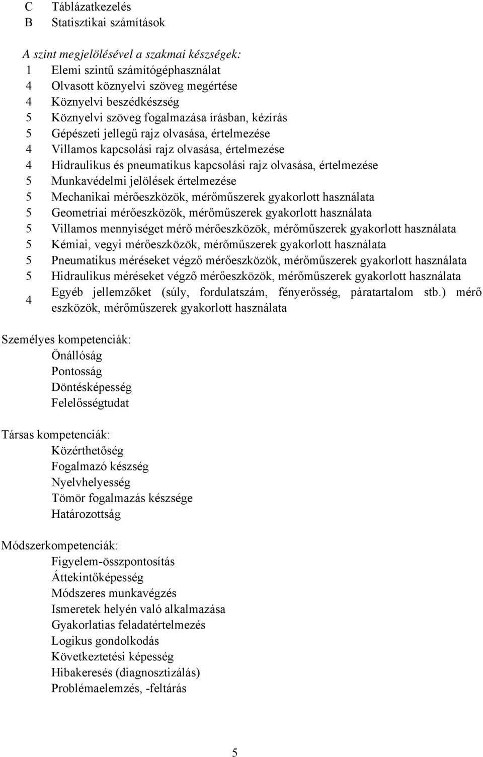 5 Munkavédelmi jelölések értelmezése 5 Mechanikai mérőeszközök, mérőműszerek gyakorlott használata 5 Geometriai mérőeszközök, mérőműszerek gyakorlott használata 5 Villamos mennyiséget mérő