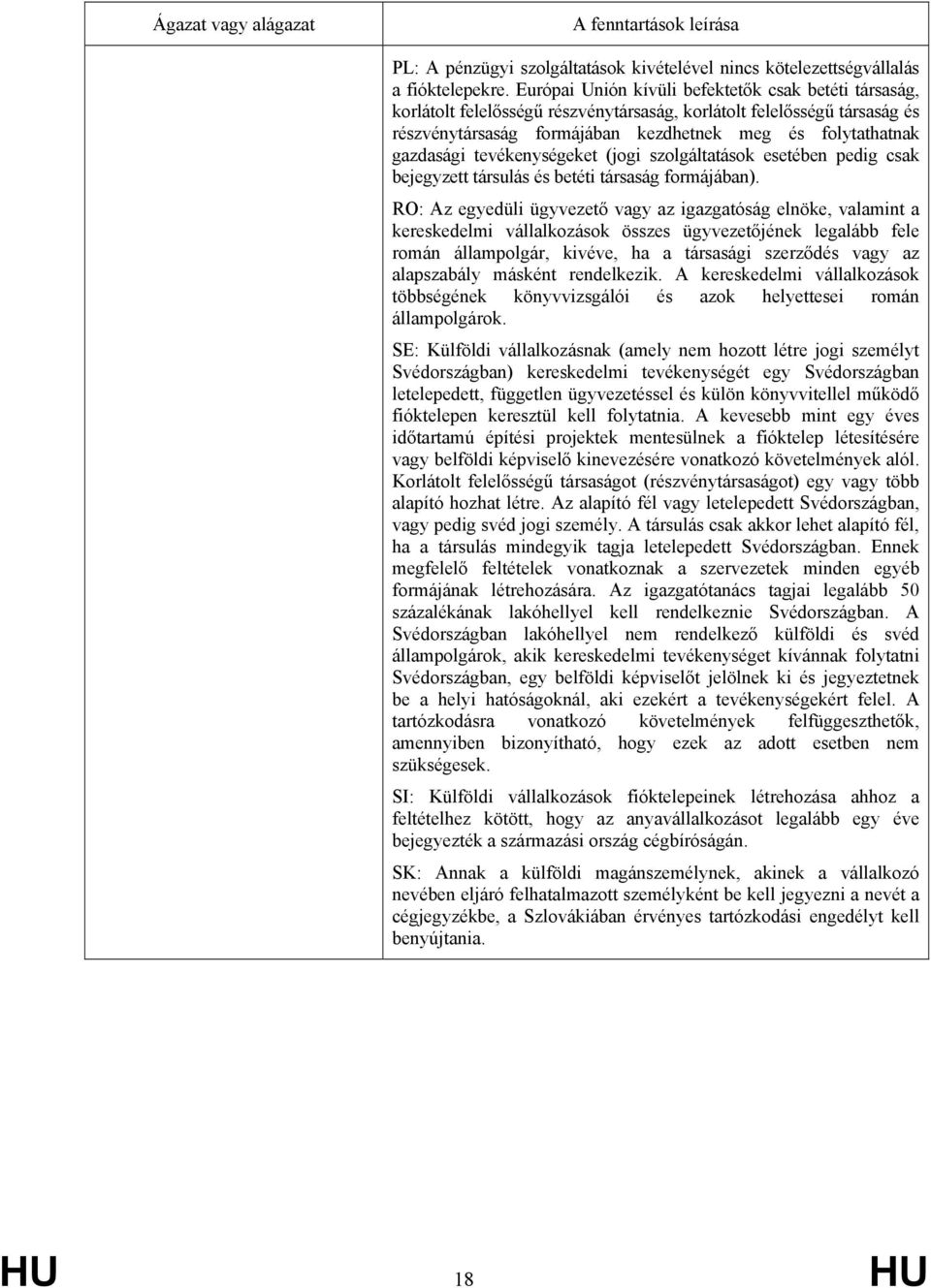 tevékenységeket (jogi szolgáltatások esetében pedig csak bejegyzett társulás és betéti társaság formájában).