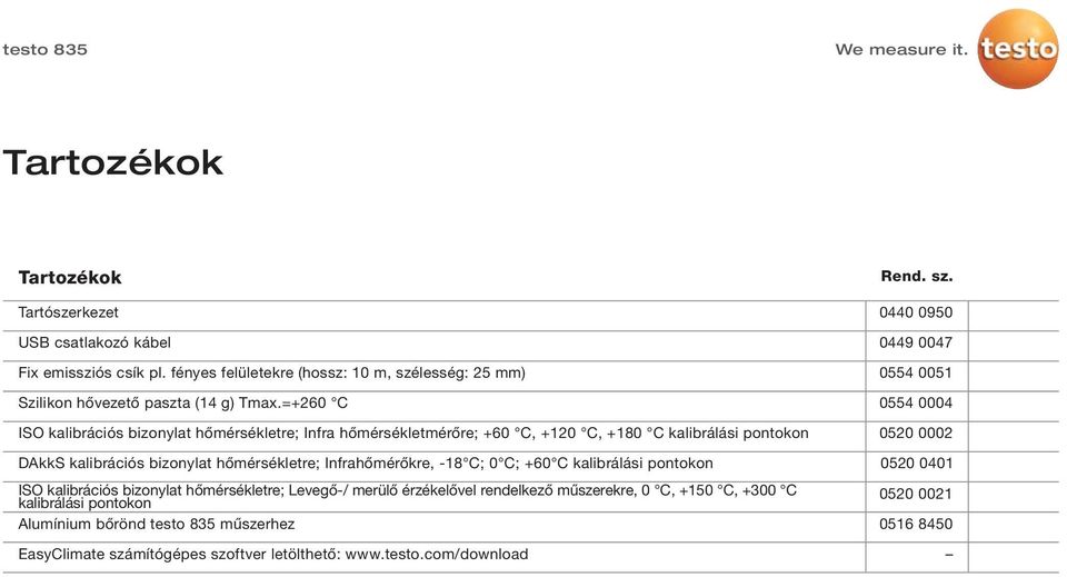 -18 C; 0 C; +60 C kalibrálási pontokon ISO kalibrációs bizonylat hőmérsékletre; Levegő-/ merülő érzékelővel rendelkező műszerekre, 0 C, +150 C, +300 C kalibrálási pontokon