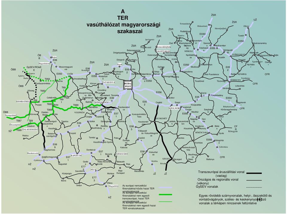 Mosonmagyaró vár E050 Csorna T69 1 T69 1 Pápa Tapolca Nagyatád GYŐR Középrigóc Barcs E07 1 KAPOSVÁR A TER vasúthálózat magyarországi szakaszai E06 Komárom 1 Győrszabadhegy Fonyód Kisbér Godis a E77 3