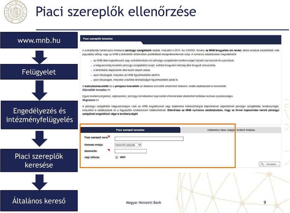 intézményfelügyelés Piaci szereplők