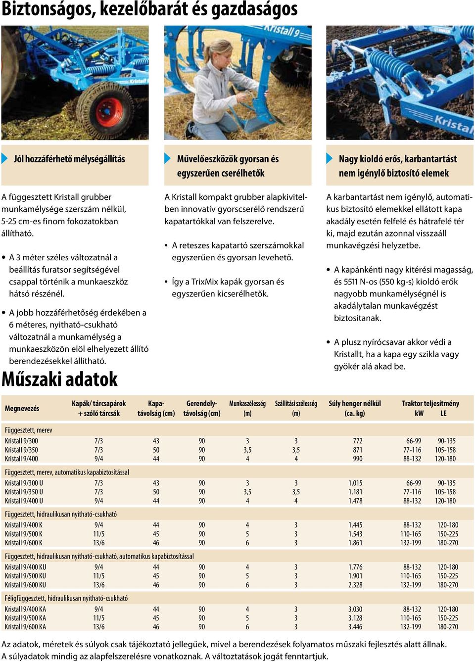 A jobb hozzáférhetőség érdekében a 6 méteres, nyitható-csukható változatnál a munkamélység a munkaeszközön elöl elhelyezett állító berendezésekkel állítható.