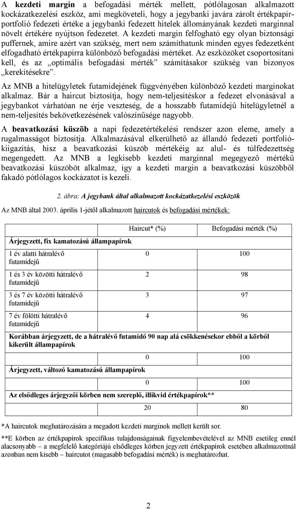 A kezdeti margin felfogható egy olyan biztonsági puffernek, amire azért van szükség, mert nem számíthatunk minden egyes fedezetként elfogadható értékpapírra különböző befogadási mértéket.