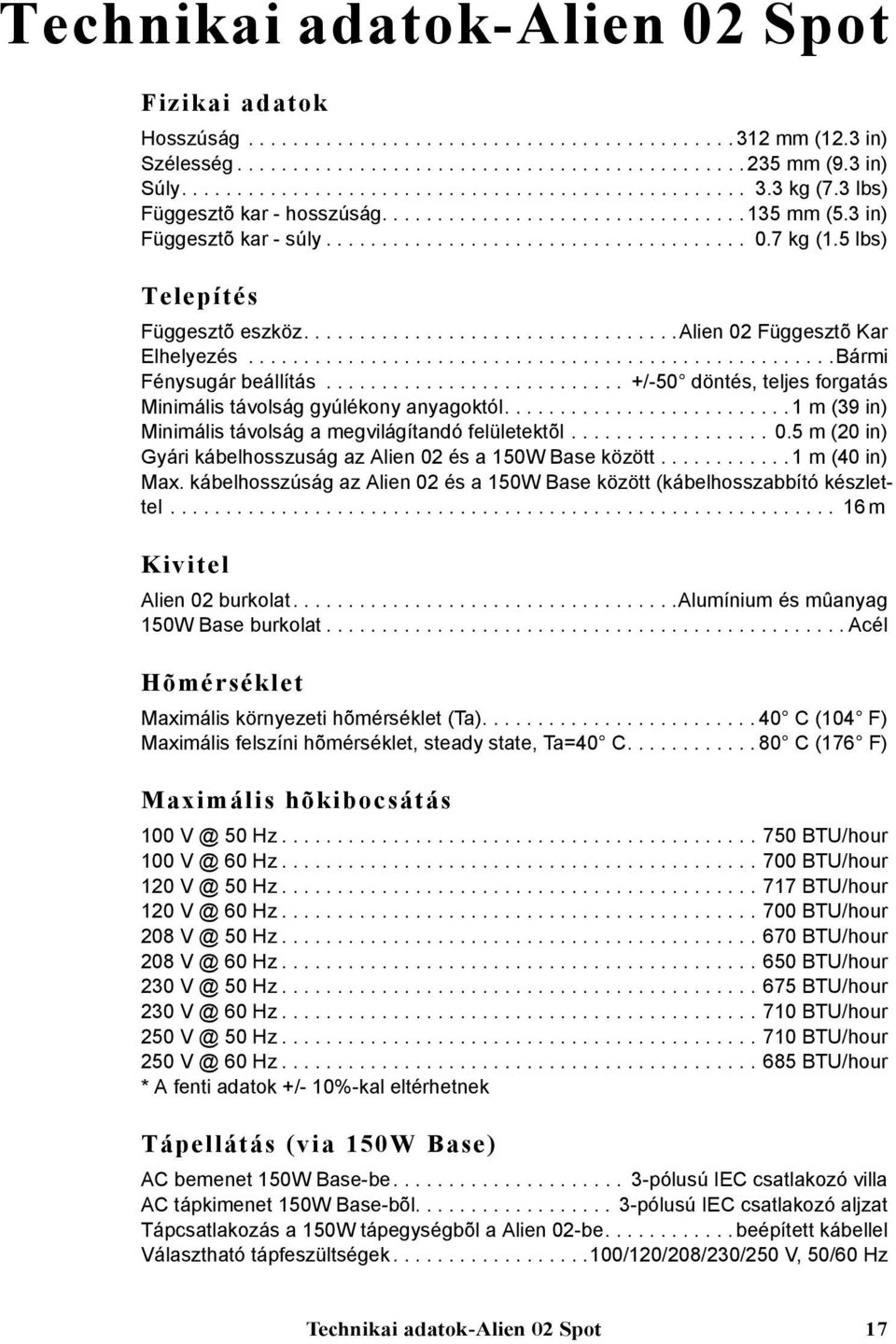 .................................alien 02 Függesztõ Kar Elhelyezés.....................................................Bármi Fénysugár beállítás.