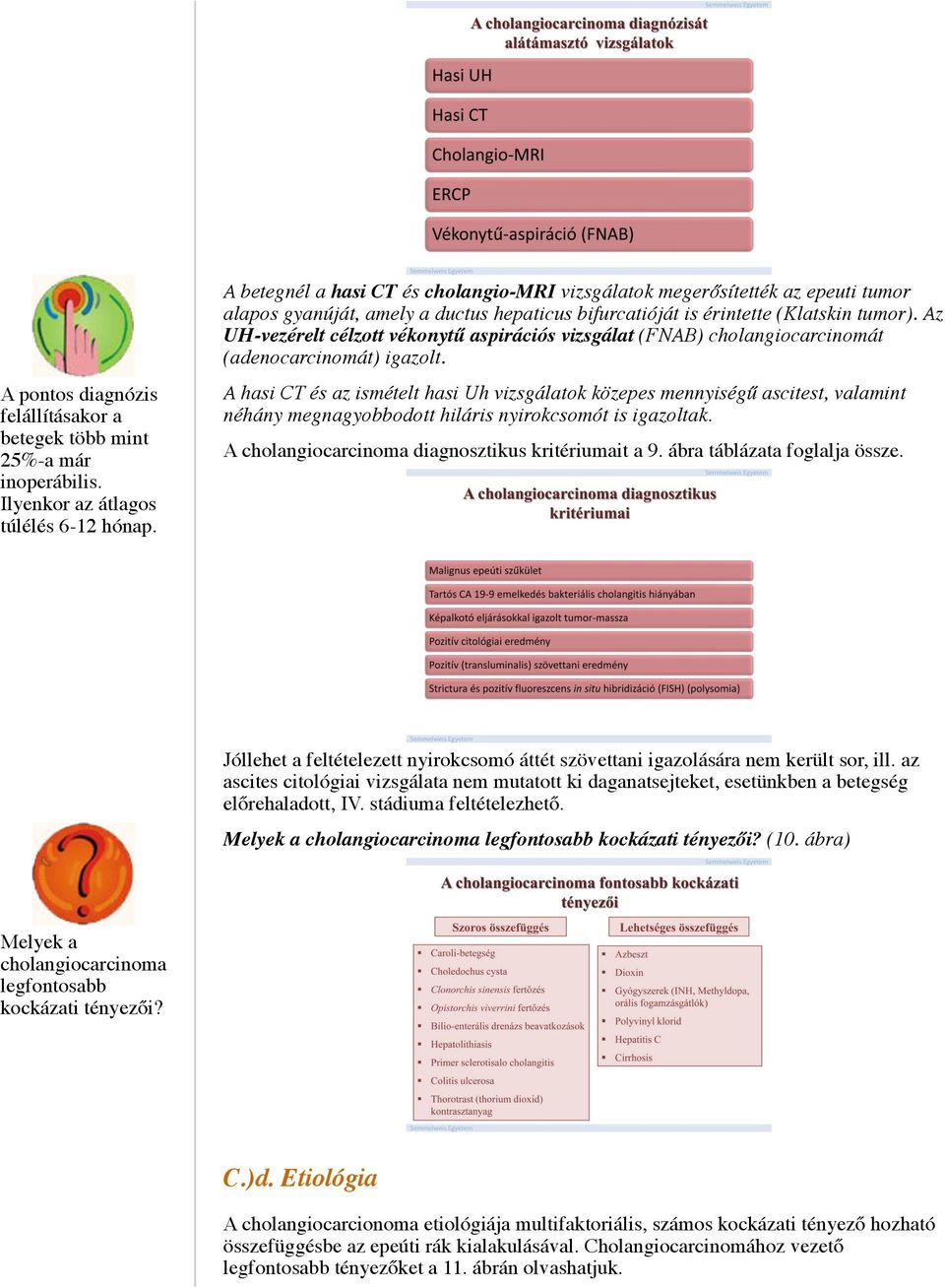 Az UH-vezérelt célzott vékonytű aspirációs vizsgálat (FNAB) cholangiocarcinomát (adenocarcinomát) igazolt.