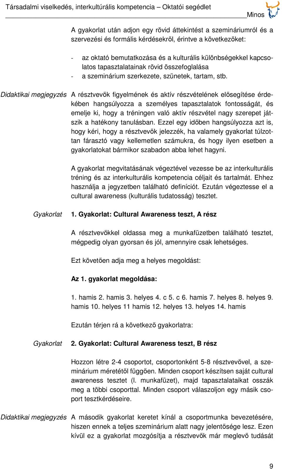 Didaktikai megjegyzés A résztvevők figyelmének és aktív részvételének elősegítése érdekében hangsúlyozza a személyes tapasztalatok fontosságát, és emelje ki, hogy a tréningen való aktív részvétel