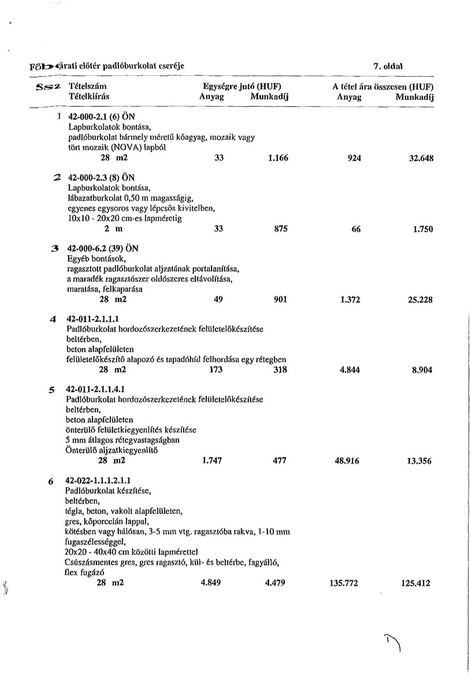 3 (8) ÖN Lapburkolatok bontása, lábazatburkolat 0,50 m magasságig, egyenes egysoros vagy lépcsős kivitelben, 10x10-20x20 cm-es lapméretig 2 m 33 875 3 42-000-6.