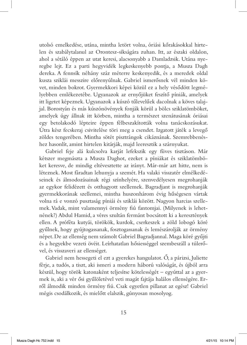A fennsík néhány száz méterre keskenyedik, és a meredek oldal kusza sziklái messzire elôrenyúlnak. Gabriel ismerôsnek vél minden követ, minden bokrot.