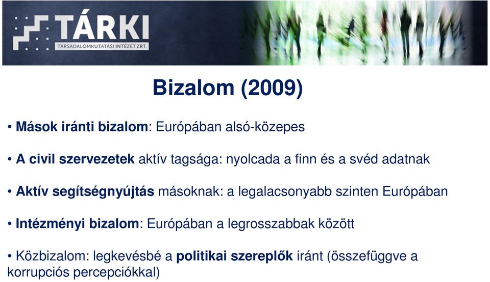 legalacsonyabb szinten Európában Intézményi bizalom: Európában a legrosszabbak