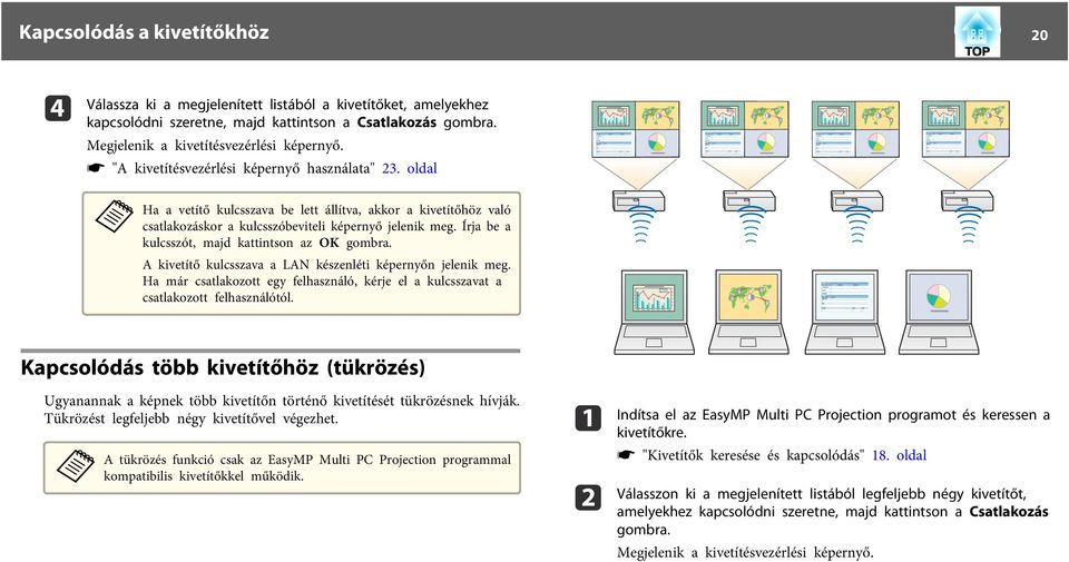 Írj be kulcsszót, mjd kttintson z OK gombr. A kivetítő kulcsszv LAN készenléti képernyőn jelenik meg. H már cstlkozott egy felhsználó, kérje el kulcsszvt cstlkozott felhsználótól.