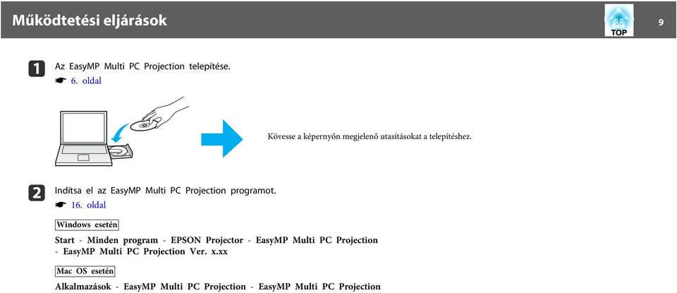 b Indíts el z EsyMP Multi PC Projection progrmot. s 16.