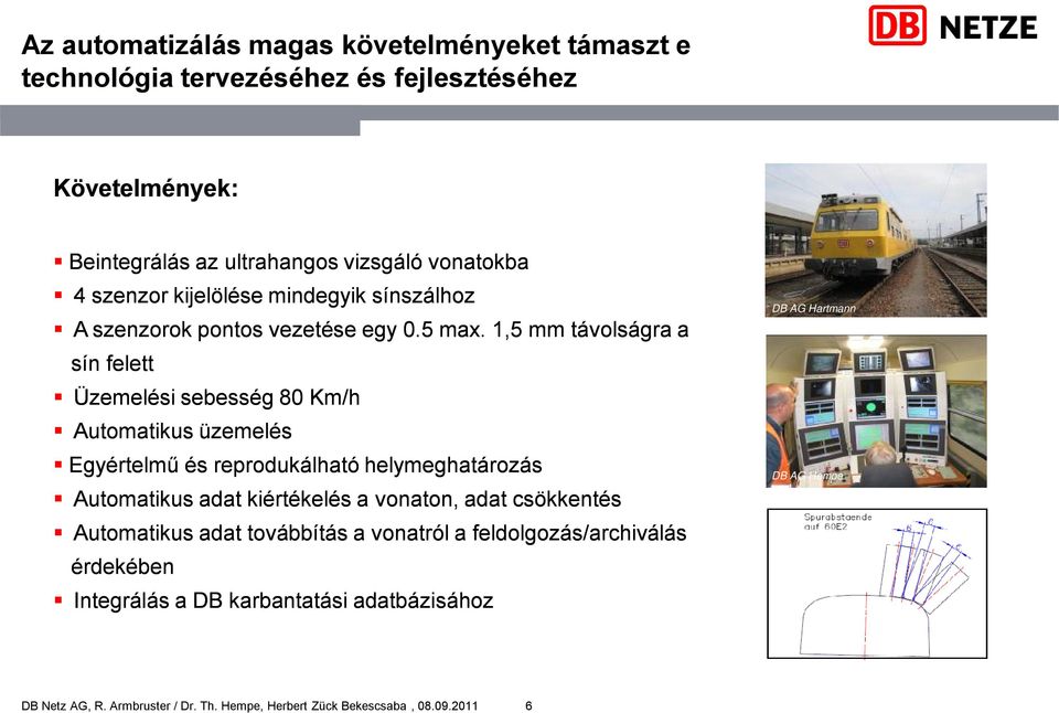 1,5 mm távolságra a sín felett Üzemelési sebesség 80 Km/h Automatikus üzemelés Egyértelmű és reprodukálható helymeghatározás Automatikus adat kiértékelés a