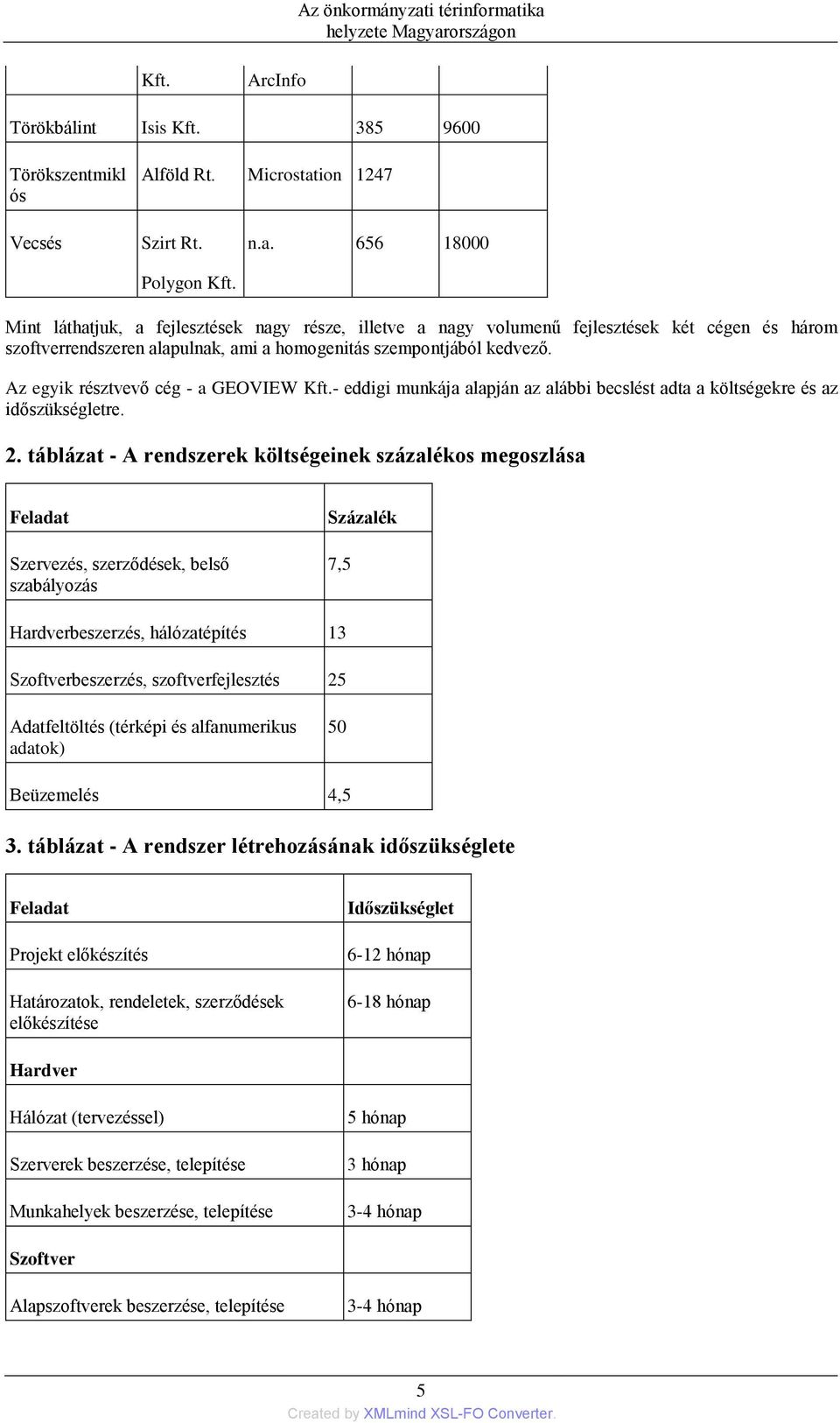 656 18000 Mint láthatjuk, a fejlesztések nagy része, illetve a nagy volumenű fejlesztések két cégen és három szoftverrendszeren alapulnak, ami a homogenitás szempontjából kedvező.