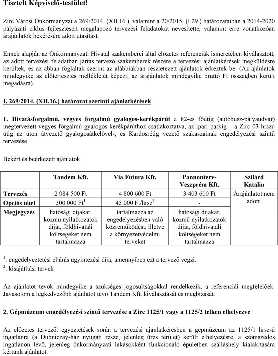 Ennek alapján az Önkormányzati Hivatal szakemberei által előzetes referenciák ismeretében kiválasztott, az adott tervezési feladatban jártas tervező szakemberek részére a tervezési ajánlatkérések