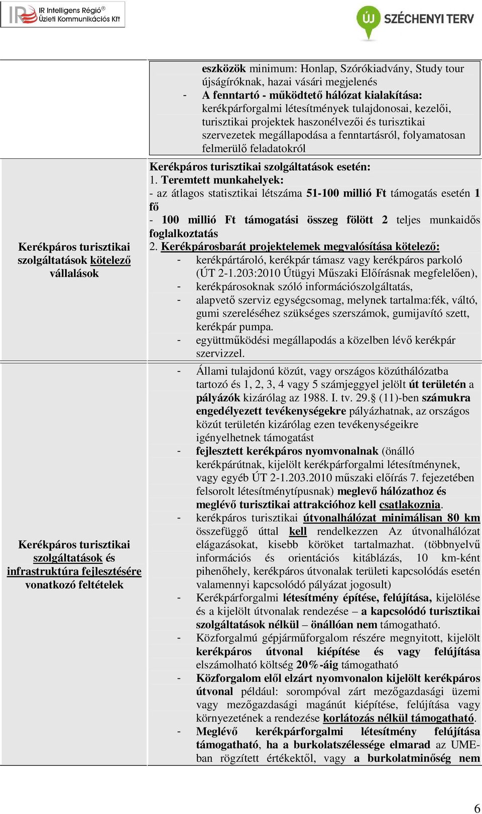 szervezetek megállapodása a fenntartásról, folyamatosan felmerülő feladatokról Kerékpáros turisztikai szolgáltatások esetén: 1.